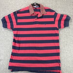 Polo Ralph Lauren Rugby Shirt L Red Navy Stripe Plaid Collar 100% Cotton USA